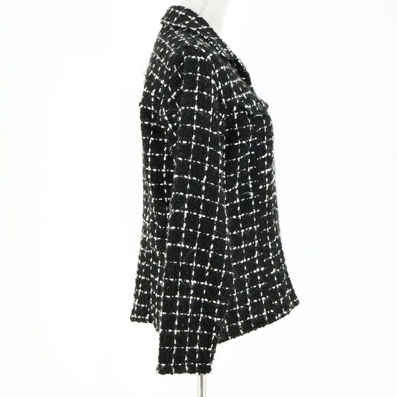 Chicos Jacket 1 Womens 8 Medium Black White Plaid Tweed Blazer Front Pockets - Picture 6 of 16